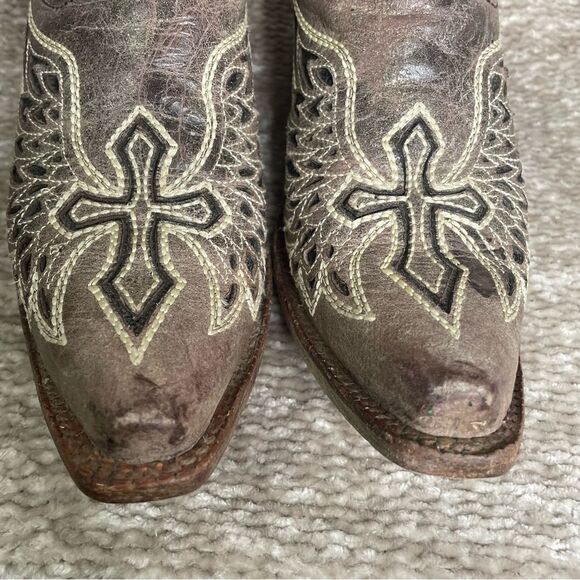 Corral Women's Boot Brown Black Size 9.5 Black Sequin Wing & Cross A1197 Leather - Picture 4 of 13